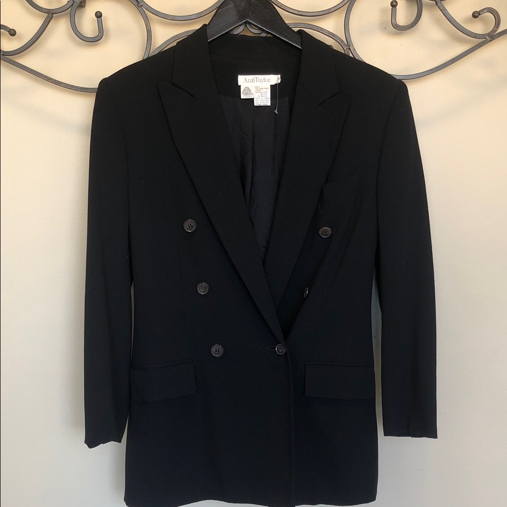 Anntaylor Black Blazer Wool Size 2 Vintage
